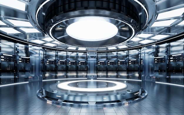 Sever racks and data center big data and cloud computing concept 3d rendering