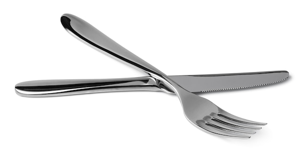 Silver fork and knife isolated on white