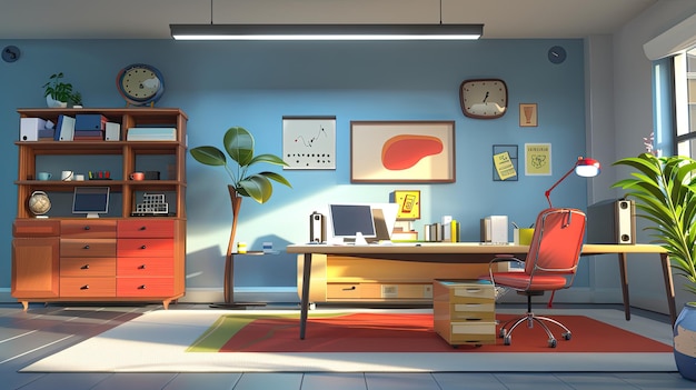simple cartoon office space 3d generated with AI