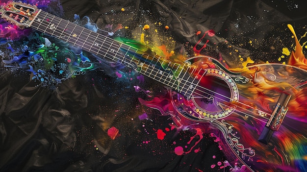 Sitar music colorful watercolor with color splash illustration