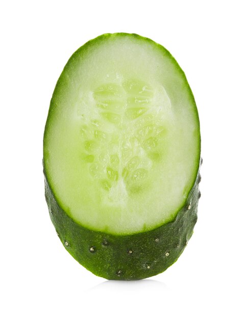 Slice cucumber on white background