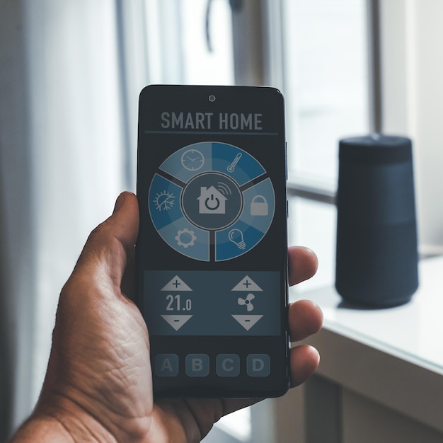 smart home application on smartphone domotic technology automation remote control system concept