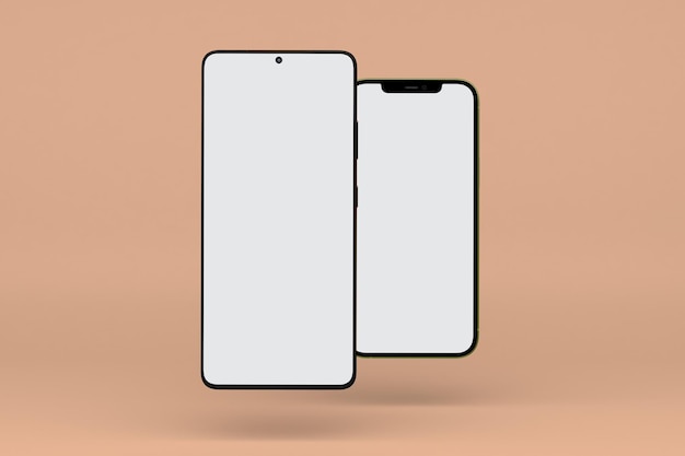 Smart Phones Front Side Isolated In Orange Background