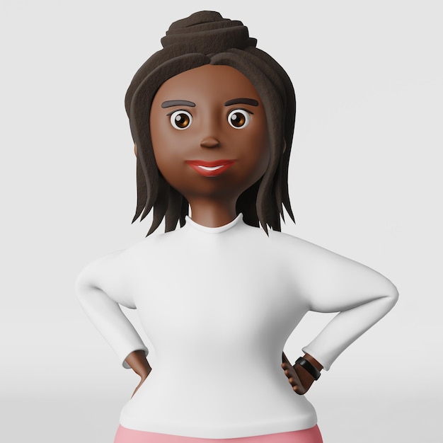 Smiling African American body positive woman 3D rendering social media avatar UI UX Multiracial plus size diverse girl