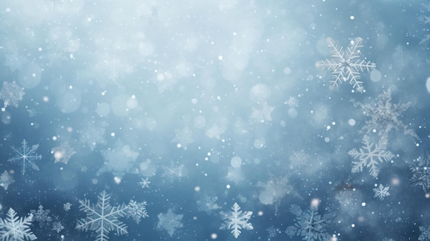 Snowflakes on abstract snow background blue colored Winter time concept background