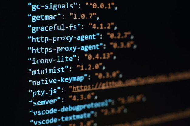 Software developer programming code. Abstract computer script code. Selective focus
