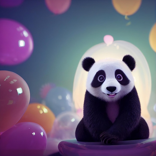 Søt pandaunge med store øyne, 3D-rendering tegneserieillustrasjon