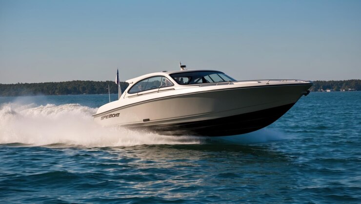 Foto speedboat cruising on a lake perfect for leisure adventure or summer vacations