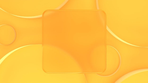 Square glass frame on yellow abstract background with circles 3d render