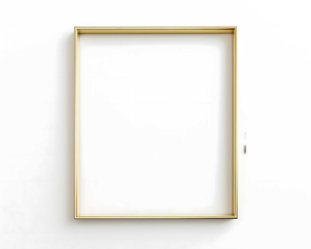 square thin wooden frame on white wall 3d rendering