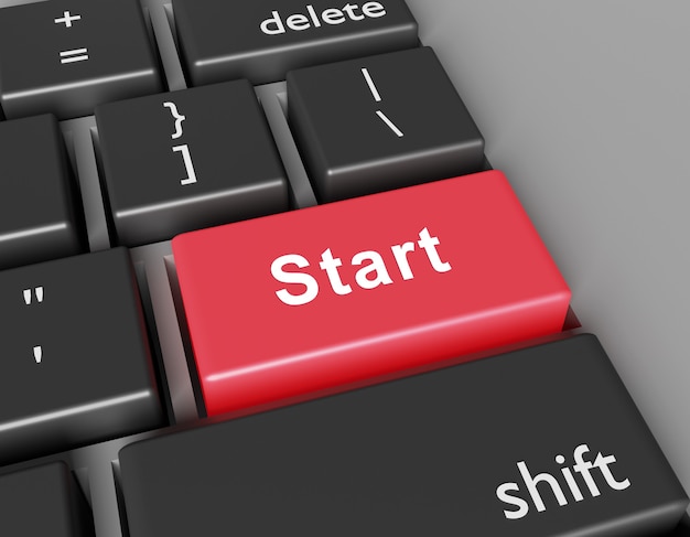 Startkonsept Ord Start på knappen på datamaskintastaturet