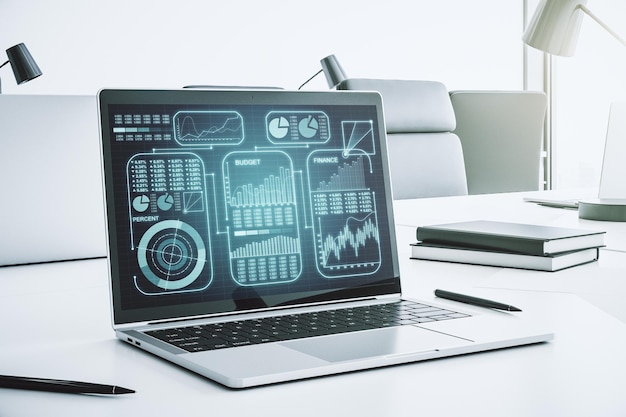 Stats data illustration on modern laptop monitor computing and analytics concept 3D Rendering