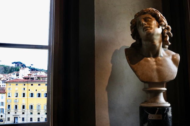 Statue by window at home