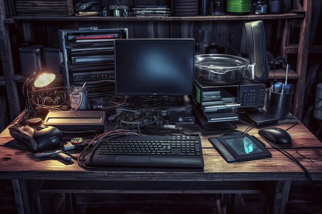 stock photo of a computer server table with pc tablet Generative AI