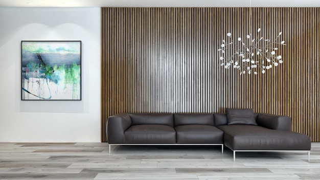 Stor luksuriøs moderne lys interiørrom illustrasjon 3D-rendering