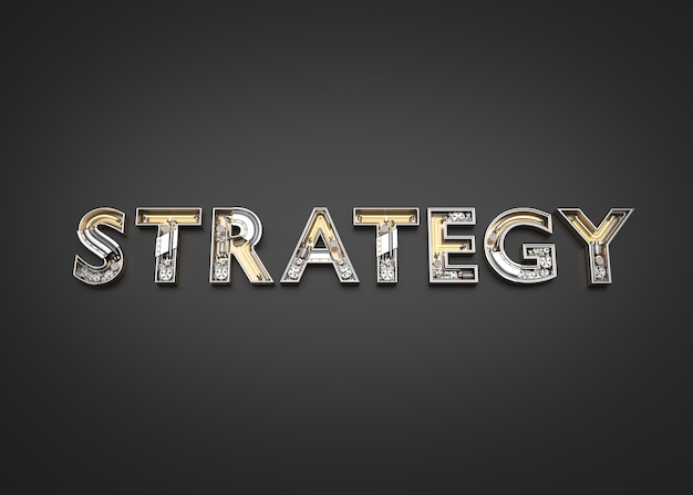 strategy word made from mechanic alphabet. 3d illustration