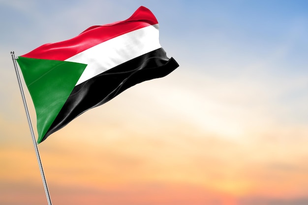 sudan flag in high quality realistic 3d render with side space for banner text and heading