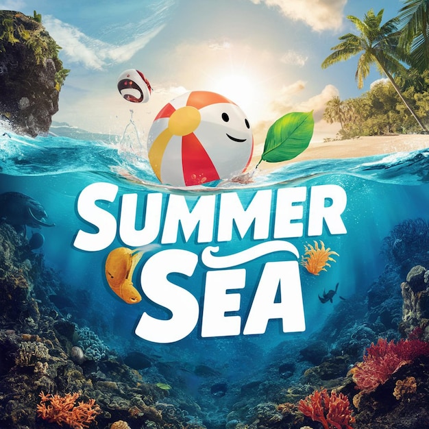 Summer sale banner background with 3d illustration
