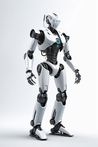 Technological modern robot full body robot isolated on white background photorealism neural