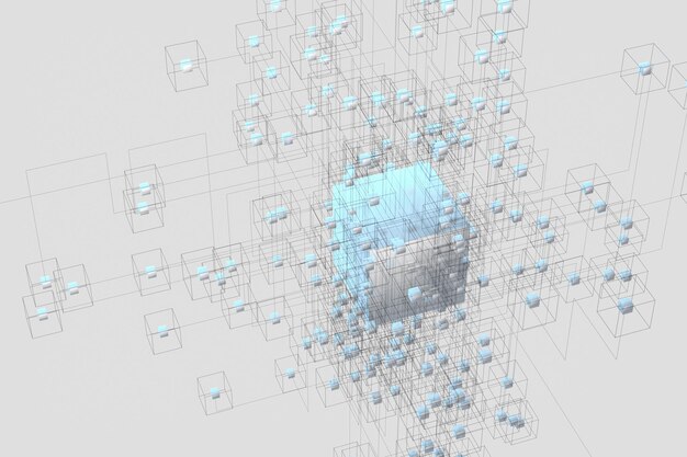 technology background make up with cubes and lines 3d rendering