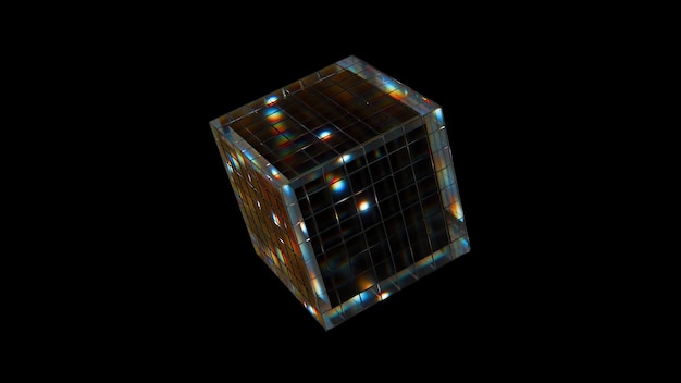 Technology cube with grid computer generated d render