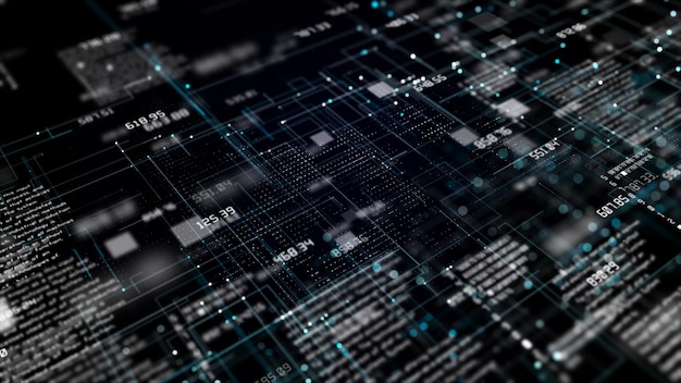 technology digital cyberspace with particles and digital data network connections big data connection and data analysis technology digital abstract background 3d rendering