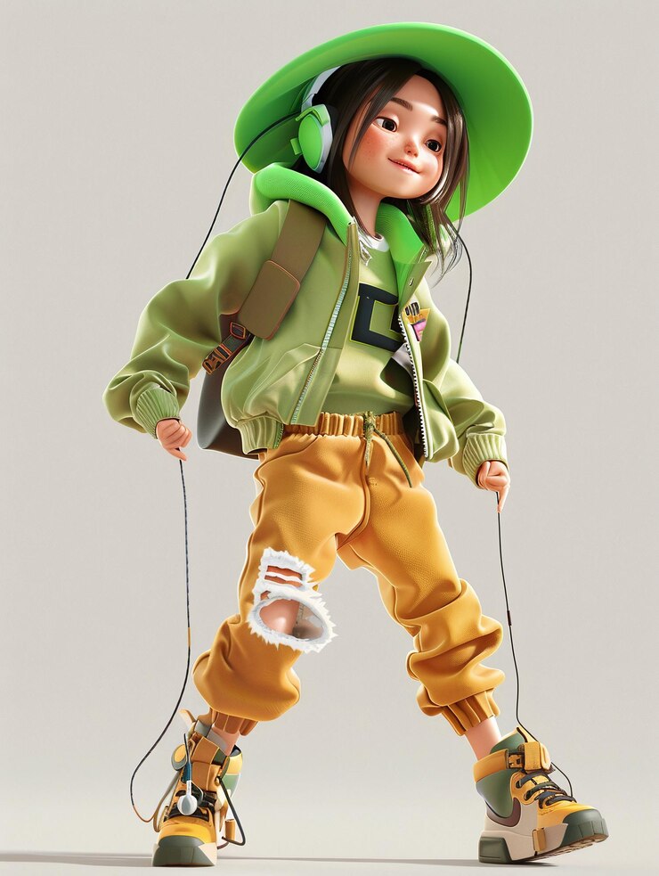 Foto the 3d girl is ultrarealistic the 3d character is cartoonish