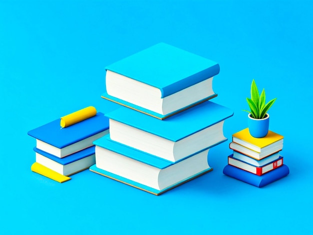 the books are placed against a light blue background creating a visually appealing contrast between