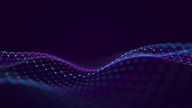 The musical stream of sounds Abstract background with interweaving of colored dots and lines