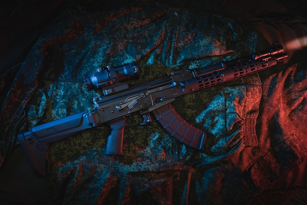 The old Soviet AKM has been converted into a modern weapon Close up photo