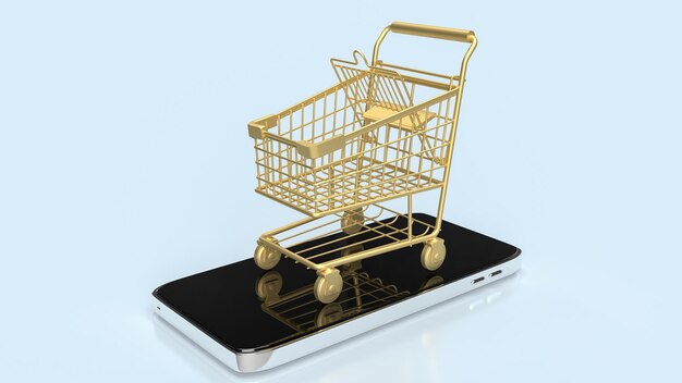 The Shopping cart on Mobile for online marketing concept 3d rendering