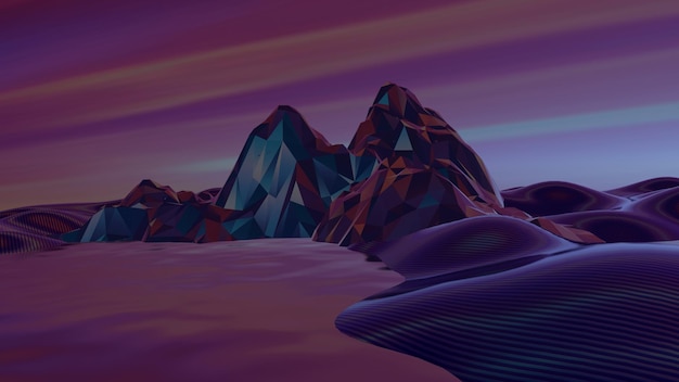 The wireframe landscape embodies the classic 80s aesthetic combining digital nostalgia futuristic