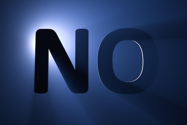 the word no in the light of a blue spotlight