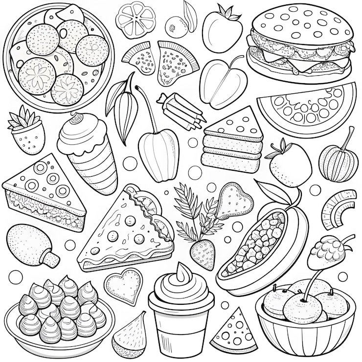 Foto there are many different types of food in this coloring page