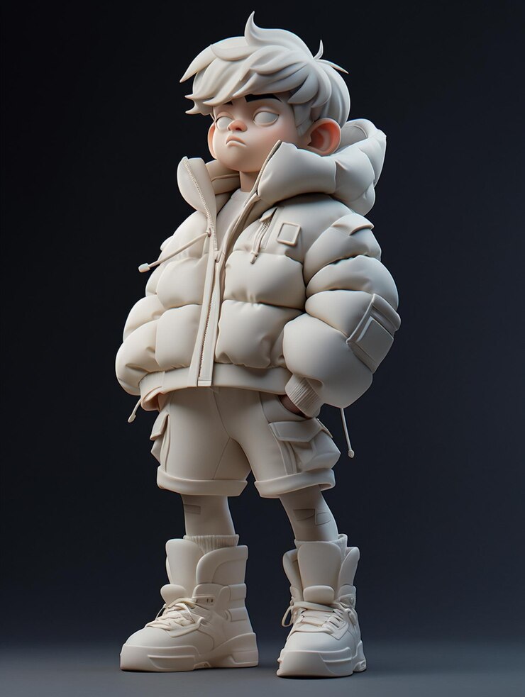 Foto there is a white statue of a boy wearing a jacket and boots generative ai