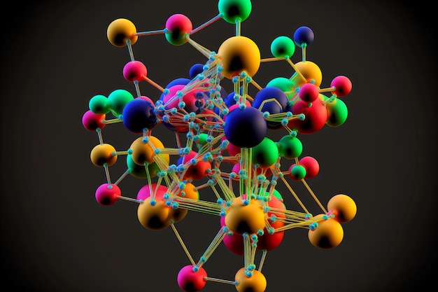 threedimensional model molecule closeup with connections and spheres of different sizes