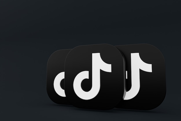 Tiktok applikasjonslogo 3D-rendering på svart bakgrunn
