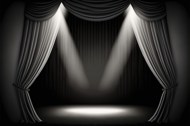 Tom teaterscene med svarte gardiner Show Spotlight Generative AI