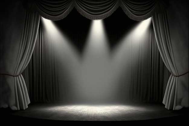 Tom teaterscene med svarte gardiner Show Spotlight Generative AI