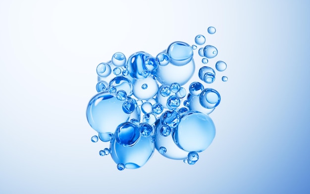 Transparent blue liquid bubbles background 3d rendering