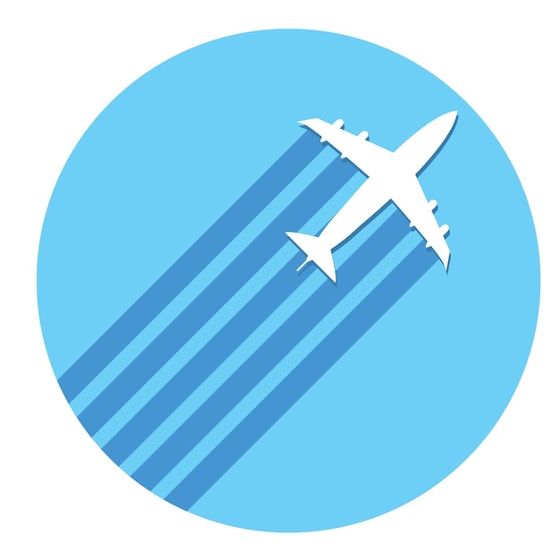 travel and tourism symbol white airplane with soft shadow and blue circle frame
