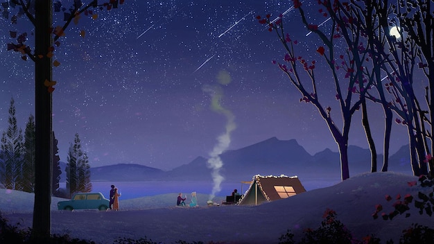 Travel With Friends In Winter Illustration