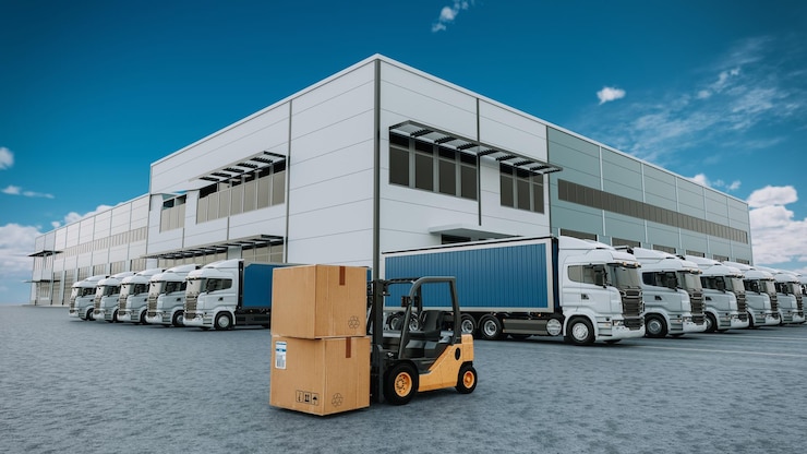 Foto trucks industry and warehouses3d rendering illustration