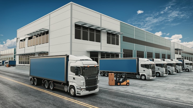 Foto trucks industry and warehouses3d rendering illustration