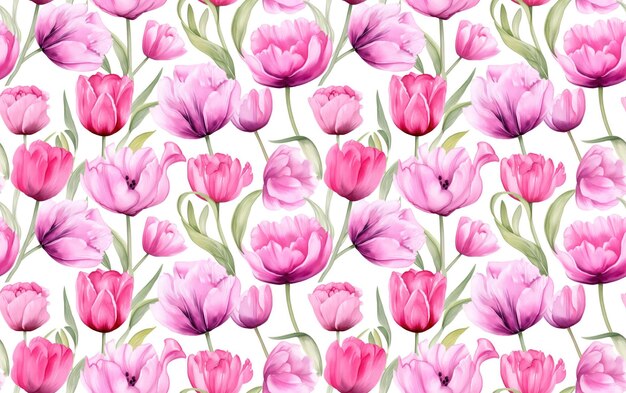 Tulip Watercolor Seamless Pattern Background