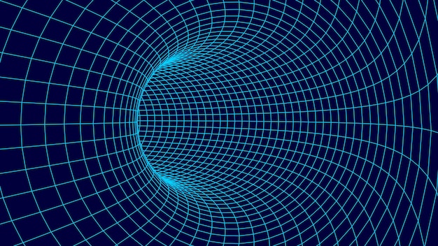 Tunnel or wormhole Wireframe 3D surface tunnel grid