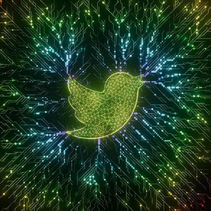 Foto twitter social media abstract circuit board neon digital chip tech 3d illustration background