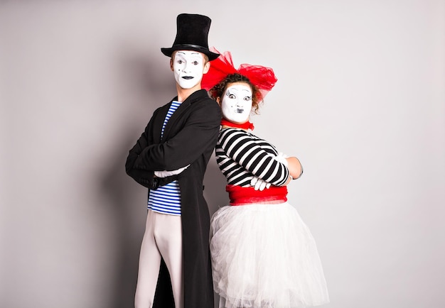 two mimes man and woman.the concept of valentine's day, april fool's day.