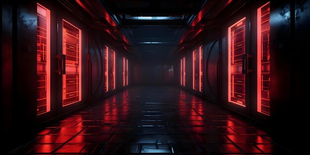 Urgency and Importance Reflected in Empty Redlit Data Center Corridor Concept Data Centers Technology Empty Spaces Urgency Importance