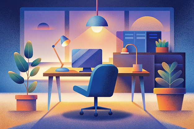 Vibrant Office with Evening Ambiance